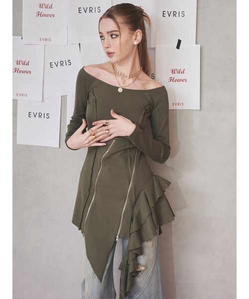 EVRIS(エヴリス)の「アシンメトリージップワンピース(ワンピース・レディース・グレー/カーキ・FREE)」の18枚目の写真