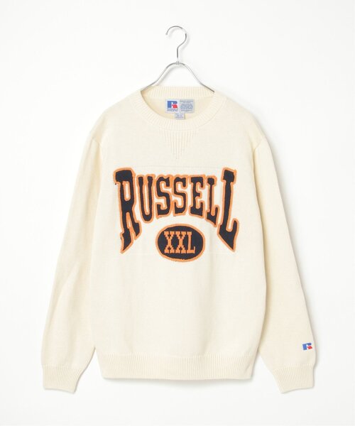 Russell Athletic(ラッセルアスレティック)の「RUSSELL ATHLETIC ラッセルアスレチック ロゴニットセーター(ニット/セーター・レディース・クリーム/ネイビー・M)」の1枚目の写真