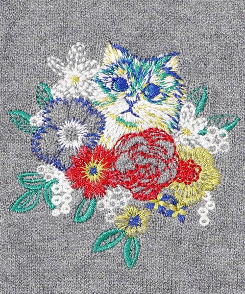 ScoLar（スカラー）の「143687：ネコ花刺繍アームカバー付 ニットポンチョ（ニット/セーター・レディース・アイボリー/ブラック/杢グレー・M）」の21枚目の写真