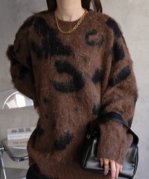 <ユニセックス商品>レオパード柄シャギーニット