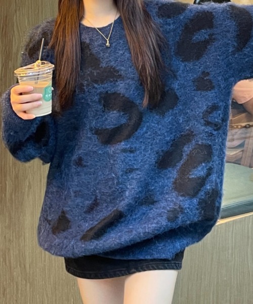 CREARE -LINO-(クレアーレリノ)の「<ユニセックス商品>レオパード柄シャギーニット(ニット/セーター・レディース・チャコール/ブラウン/ネイビー・FREE)」の9枚目の写真