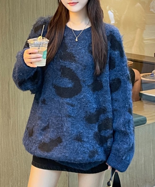 CREARE -LINO-(クレアーレリノ)の「<ユニセックス商品>レオパード柄シャギーニット(ニット/セーター・レディース・チャコール/ブラウン/ネイビー・FREE)」の7枚目の写真