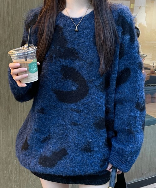 CREARE -LINO-(クレアーレリノ)の「<ユニセックス商品>レオパード柄シャギーニット(ニット/セーター・レディース・チャコール/ブラウン/ネイビー・FREE)」の8枚目の写真