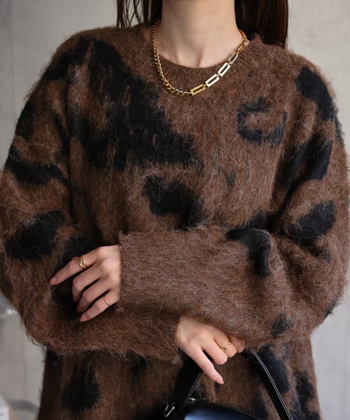 CREARE -LINO-(クレアーレリノ)の「<ユニセックス商品>レオパード柄シャギーニット(ニット/セーター・レディース・チャコール/ブラウン/ネイビー・FREE)」の20枚目の写真