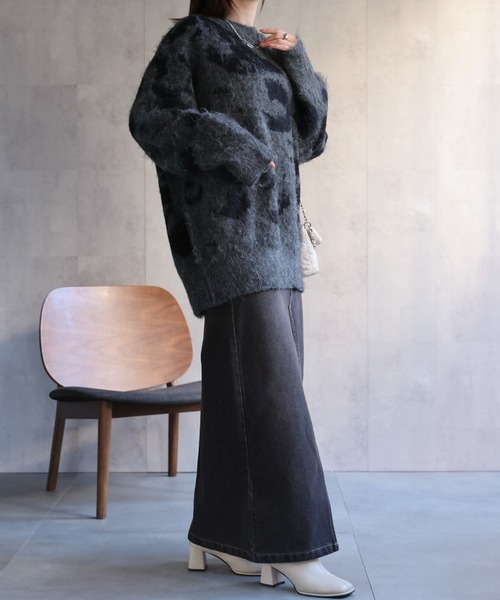 CREARE -LINO-(クレアーレリノ)の「<ユニセックス商品>レオパード柄シャギーニット(ニット/セーター・レディース・チャコール/ブラウン/ネイビー・FREE)」の11枚目の写真