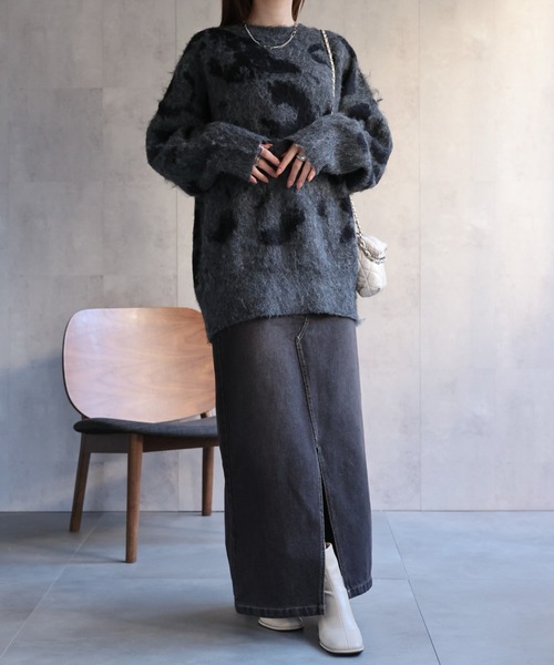CREARE -LINO-(クレアーレリノ)の「<ユニセックス商品>レオパード柄シャギーニット(ニット/セーター・レディース・チャコール/ブラウン/ネイビー・FREE)」の21枚目の写真