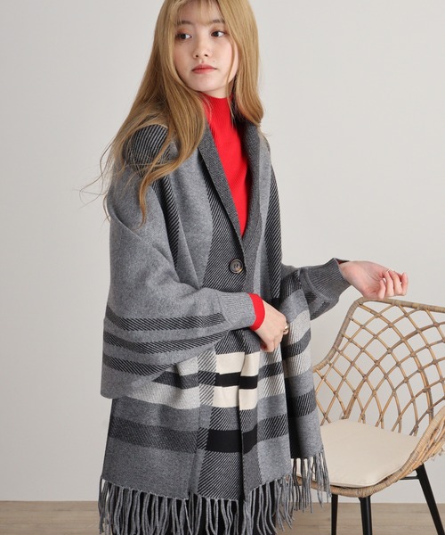 綺麗❗️ケープ アルパカシャギー フリル チェック ポンチョ 近年 ヴァレンティノ 綺麗❗️ケープ アルパカシャギー フリル チェック ポンチョ