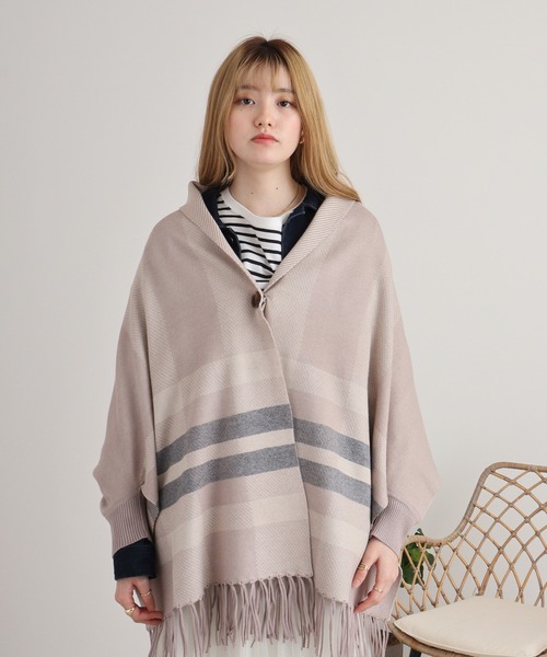 セール】je crois soi タータンチェック袖付きニットケープ