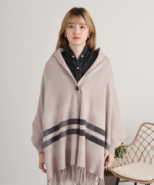 セール】je crois soi タータンチェック袖付きニットケープ