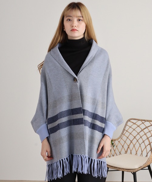 セール】je crois soi タータンチェック袖付きニットケープ