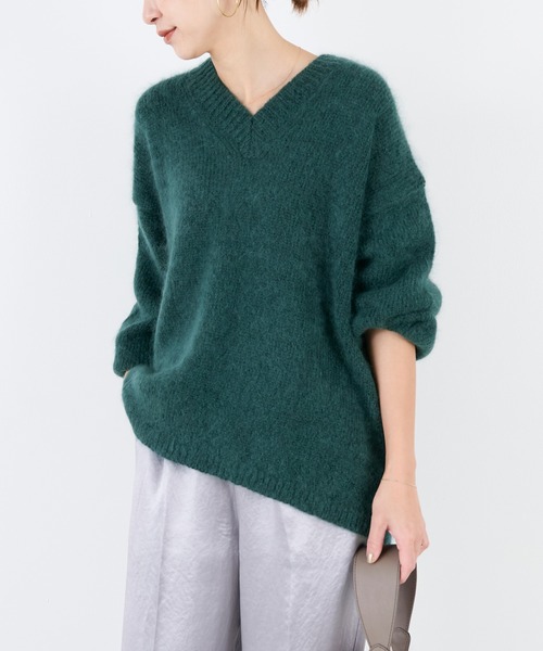 MICA&DEAL（マイカ＆ディール）の「ファンシーヤーンVネックプルオーバー（ニット/セーター・レディース・ピンク/ダークグリーン/ブラック/ライトベージュ・FREE）」の3枚目の写真