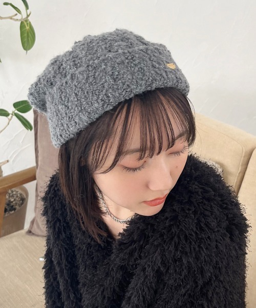 セール】チャーム付き ミックスヤーンニットビーニー（ニットキャップ