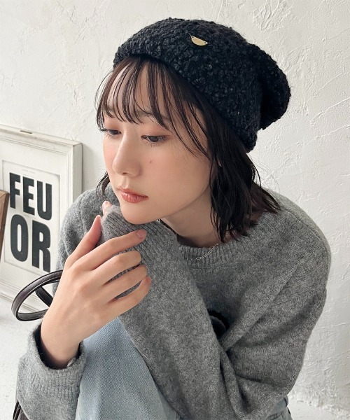 セール】チャーム付き ミックスヤーンニットビーニー（ニットキャップ