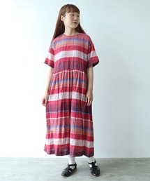 【bulle de savon】 ビュルデサボン コットンチェック柄ワンピース △gingham pin tuck ワンピース（ワンピース）｜bulle de savon