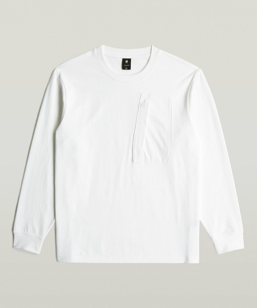 G-STAR(ジースター)の「OUTDOOR WOVEN POCKET LOOSE T-SHIRT/異素材ミックスオーバーサイズロングスリーブTシャツ(Tシャツ/カットソー・メンズ・ホワイト/ダークブラック・SMALL/MEDIUM/LARGE/X-LARGE/XX-LARGE/X-SMALL)」の14枚目の写真
