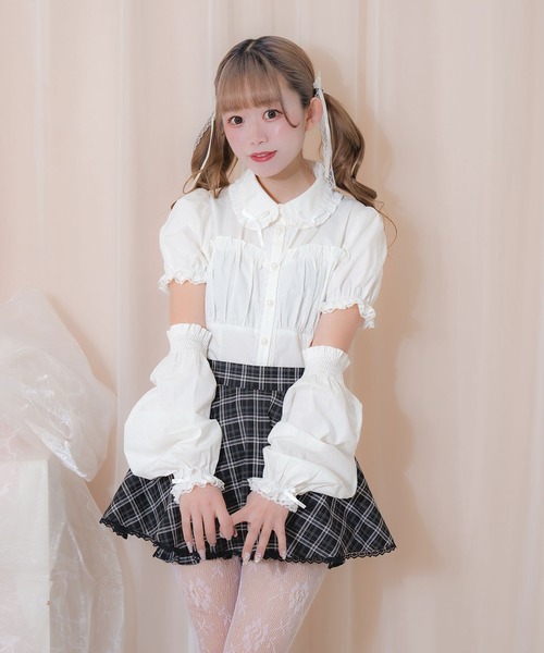 Honey Cinnamon(ハニーシナモン)の「アームカバー付きコルセット風ブラウス(シャツ/ブラウス・レディース・ホワイト/ピンク・FREE)」の2枚目の写真