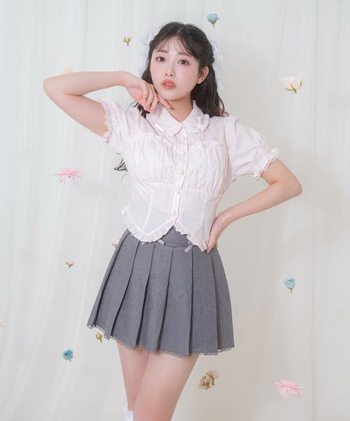 Honey Cinnamon(ハニーシナモン)の「アームカバー付きコルセット風ブラウス(シャツ/ブラウス・レディース・ホワイト/ピンク・FREE)」の3枚目の写真