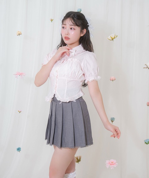 Honey Cinnamon(ハニーシナモン)の「アームカバー付きコルセット風ブラウス(シャツ/ブラウス・レディース・ホワイト/ピンク・FREE)」の4枚目の写真