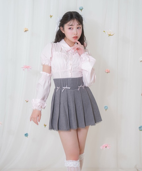 Honey Cinnamon(ハニーシナモン)の「アームカバー付きコルセット風ブラウス(シャツ/ブラウス・レディース・ホワイト/ピンク・FREE)」の6枚目の写真