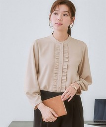 7days Life Styling | ストレッチパウダーサテンフロントフリルブラウス（しわになりにくい・速乾・洗濯機OK・UVカット）<大きいサイズ有>(シャツ/ブラウス)