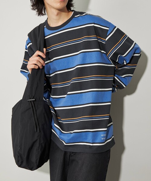 CITEN(シテン)の「<CITEN>ヘビーウエイトランダムボーダーT(Tシャツ/カットソー・メンズ・ライトブルー/ネイビー/ブラック・L/M)」の4枚目の写真