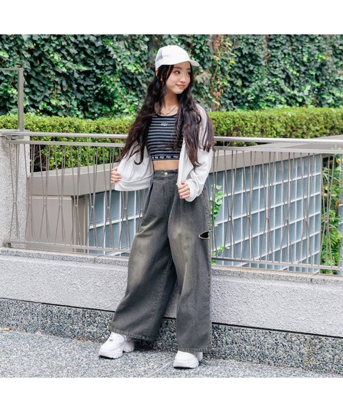 algy（アルジー）の「タックボリュームワイドデニムパンツ（デニムパンツ・キッズ・サックスブルー/グレー・XX-SMALL/X-SMALL/SMALL/MEDIUM）」の3枚目の写真