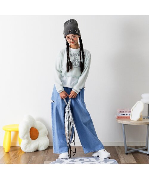 algy（アルジー）の「タックボリュームワイドデニムパンツ（デニムパンツ・キッズ・サックスブルー/グレー・XX-SMALL/X-SMALL/SMALL/MEDIUM）」の8枚目の写真