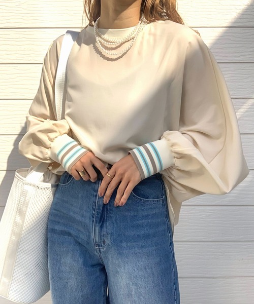 Q（キュー）の「ドルマンリブブラウス（シャツ/ブラウス・レディース・オリーブ/アイボリー/ブラック/ラベンダー・MEDIUM）」の2枚目の写真