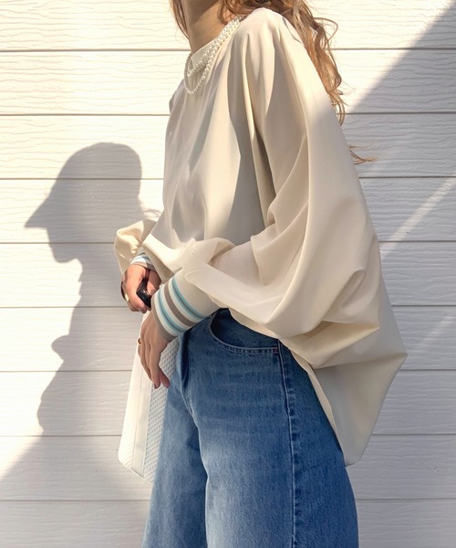 Q（キュー）の「ドルマンリブブラウス（シャツ/ブラウス・レディース・オリーブ/アイボリー/ブラック/ラベンダー・MEDIUM）」の5枚目の写真