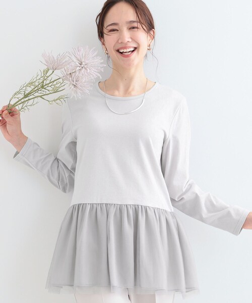 DRESKIP(ドレスキップ)の「【S-LL/体型カバー】いつものコーデにプラスワン 裾チュールインナー(Tシャツ/カットソー・レディース・ホワイト系/ライトグレー/チャコールグレー・01/02/03/04)」の3枚目の写真