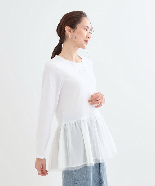 DRESKIP(ドレスキップ)の「【S-LL/体型カバー】いつものコーデにプラスワン 裾チュールインナー(Tシャツ/カットソー・レディース・ホワイト系/ライトグレー/チャコールグレー・01/02/03/04)」の9枚目の写真
