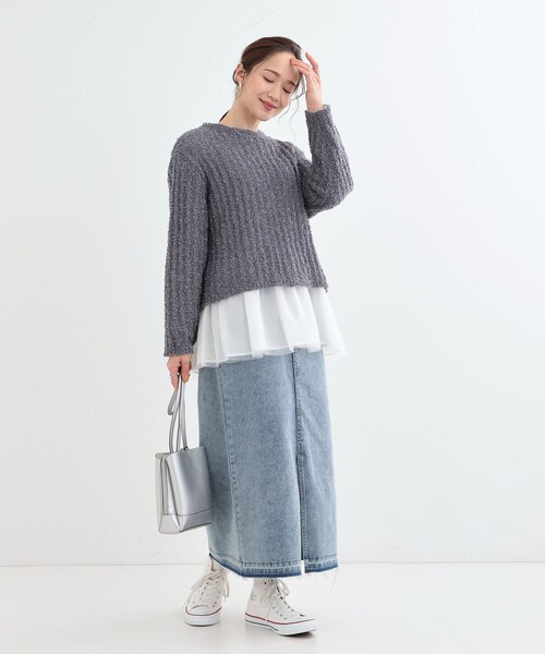 DRESKIP(ドレスキップ)の「【S-LL/体型カバー】いつものコーデにプラスワン 裾チュールインナー(Tシャツ/カットソー・レディース・ホワイト系/ライトグレー/チャコールグレー・01/02/03/04)」の14枚目の写真