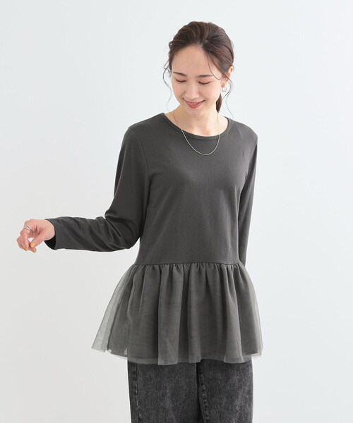 DRESKIP(ドレスキップ)の「【S-LL/体型カバー】いつものコーデにプラスワン 裾チュールインナー(Tシャツ/カットソー・レディース・ホワイト系/ライトグレー/チャコールグレー・01/02/03/04)」の11枚目の写真