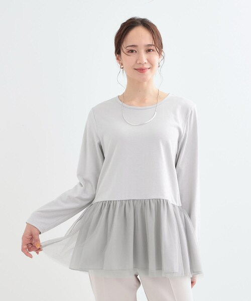DRESKIP(ドレスキップ)の「【S-LL/体型カバー】いつものコーデにプラスワン 裾チュールインナー(Tシャツ/カットソー・レディース・ホワイト系/ライトグレー/チャコールグレー・01/02/03/04)」の18枚目の写真