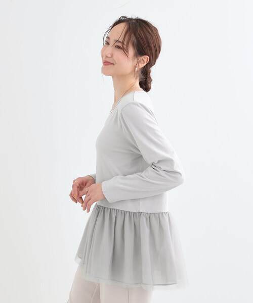 DRESKIP(ドレスキップ)の「【S-LL/体型カバー】いつものコーデにプラスワン 裾チュールインナー(Tシャツ/カットソー・レディース・ホワイト系/ライトグレー/チャコールグレー・01/02/03/04)」の8枚目の写真