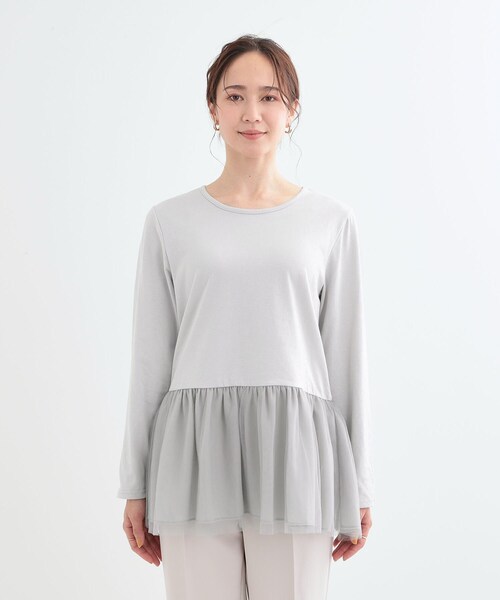 DRESKIP(ドレスキップ)の「【S-LL/体型カバー】いつものコーデにプラスワン 裾チュールインナー(Tシャツ/カットソー・レディース・ホワイト系/ライトグレー/チャコールグレー・01/02/03/04)」の17枚目の写真