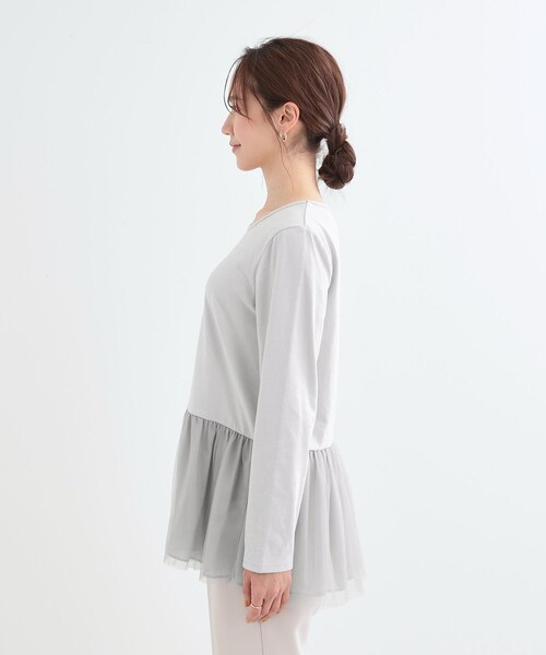 DRESKIP(ドレスキップ)の「【S-LL/体型カバー】いつものコーデにプラスワン 裾チュールインナー(Tシャツ/カットソー・レディース・ホワイト系/ライトグレー/チャコールグレー・01/02/03/04)」の7枚目の写真