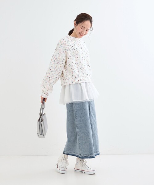 DRESKIP(ドレスキップ)の「【S-LL/体型カバー】いつものコーデにプラスワン 裾チュールインナー(Tシャツ/カットソー・レディース・ホワイト系/ライトグレー/チャコールグレー・01/02/03/04)」の4枚目の写真