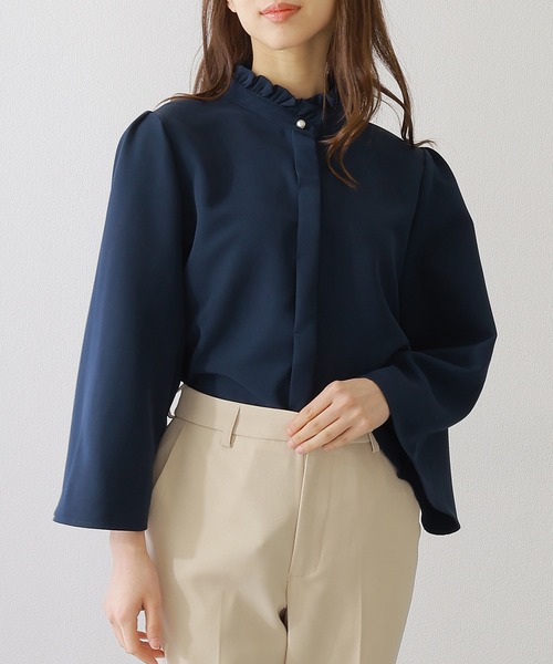 Lace Ladies(レースレディース)の「スタンド フリルカラー フレア 7分袖 プルオーバー(シャツ/ブラウス・レディース・チャコールグレー/ブラック/アイボリー/ネイビー・FREE/S)」の12枚目の写真