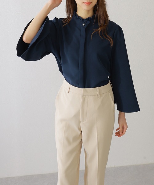 Lace Ladies(レースレディース)の「スタンド フリルカラー フレア 7分袖 プルオーバー(シャツ/ブラウス・レディース・チャコールグレー/ブラック/アイボリー/ネイビー・FREE/S)」の13枚目の写真