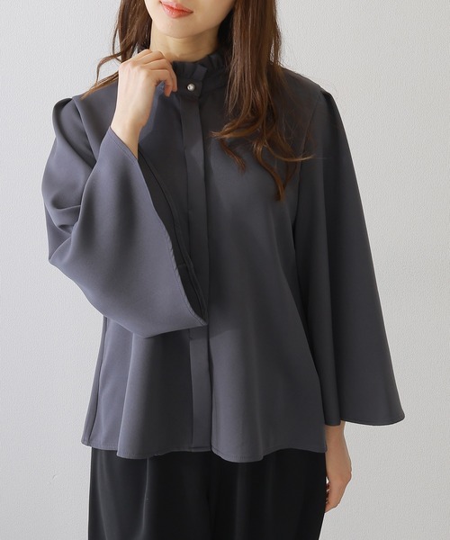 Lace Ladies(レースレディース)の「スタンド フリルカラー フレア 7分袖 プルオーバー(シャツ/ブラウス・レディース・チャコールグレー/ブラック/アイボリー/ネイビー・FREE/S)」の16枚目の写真
