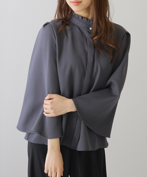 Lace Ladies(レースレディース)の「スタンド フリルカラー フレア 7分袖 プルオーバー(シャツ/ブラウス・レディース・チャコールグレー/ブラック/アイボリー/ネイビー・FREE/S)」の17枚目の写真