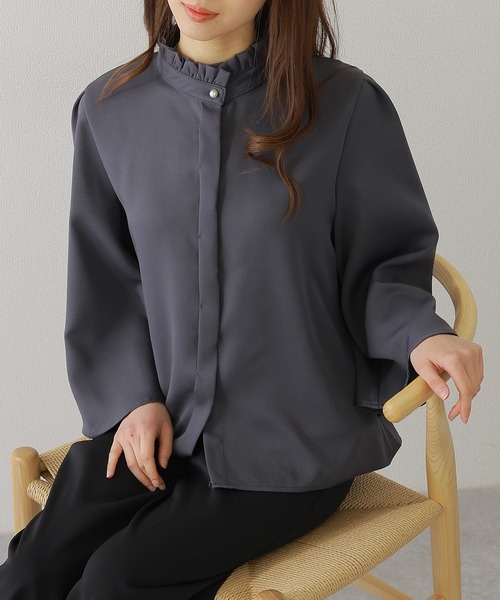 Lace Ladies(レースレディース)の「スタンド フリルカラー フレア 7分袖 プルオーバー(シャツ/ブラウス・レディース・チャコールグレー/ブラック/アイボリー/ネイビー・FREE/S)」の18枚目の写真