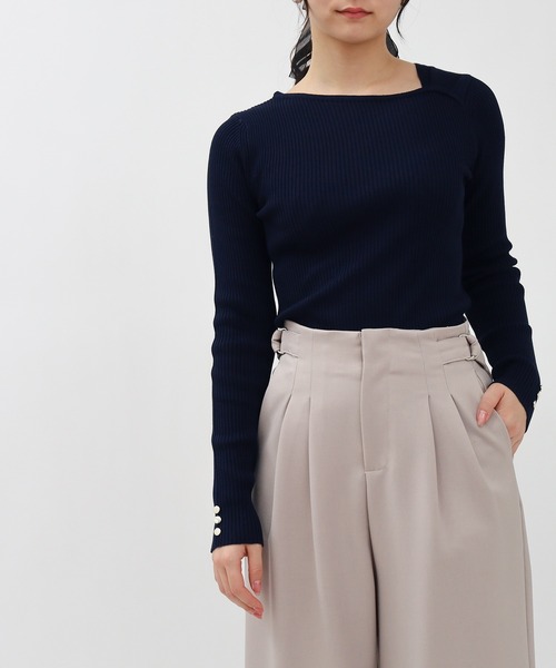 TRUDEA（トルディア）の「アシメタックデザインリブニット（ニット/セーター・レディース・ブラック/ネイビー/ピンク・MEDIUM/LARGE）」の3枚目の写真