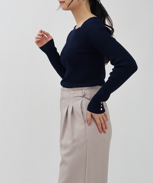 TRUDEA（トルディア）の「アシメタックデザインリブニット（ニット/セーター・レディース・ブラック/ネイビー/ピンク・MEDIUM/LARGE）」の9枚目の写真