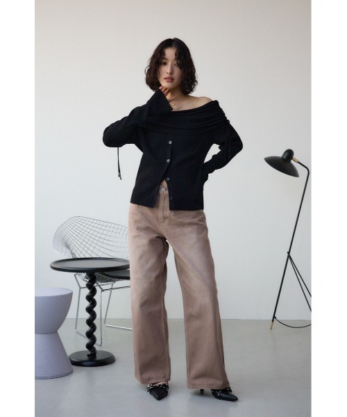 AZUL by moussy（アズールバイマウジー）の「ギャザーオフショルダーニットトップス（ニット/セーター・レディース・アイボリー/ピンク/ライム/ブラック・FREE）」の18枚目の写真