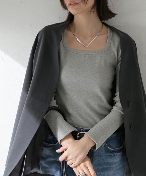 journal standard L'essage(ジャーナルスタンダードレサージュ)の「オーガニックミックステレコプルオーバー(Tシャツ/カットソー・レディース・ブラック/グレー・FREE)」の2枚目の写真