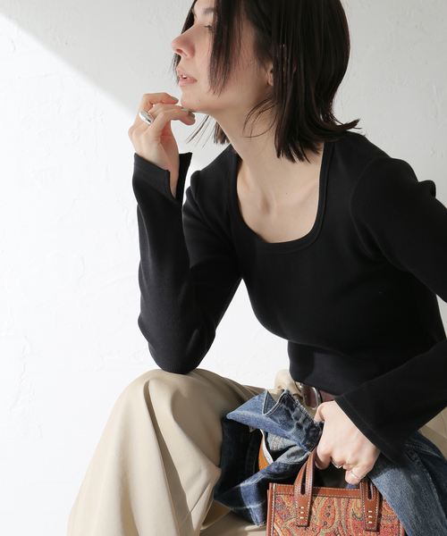journal standard L'essage(ジャーナルスタンダードレサージュ)の「オーガニックミックステレコプルオーバー(Tシャツ/カットソー・レディース・ブラック/グレー・FREE)」の1枚目の写真