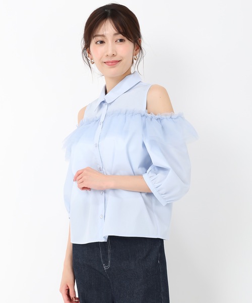 MISCH MASCH(ミッシュマッシュ)の「オープンショルダーチュールフリルシャツ(シャツ/ブラウス・レディース・ブラック/ホワイト/ブルー・フリ-)」の13枚目の写真