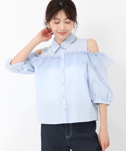 MISCH MASCH(ミッシュマッシュ)の「オープンショルダーチュールフリルシャツ(シャツ/ブラウス・レディース・ブラック/ホワイト/ブルー・フリ-)」の14枚目の写真